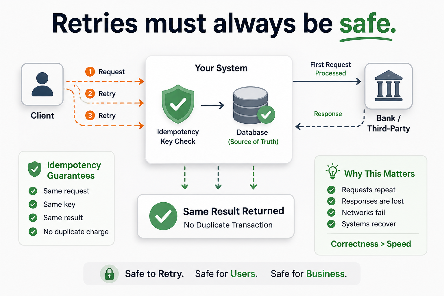 Retries must always be safe — idempotency flow diagram